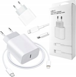 ECOBOX ŁADOWARKA SIECIOWA 20W BIAŁA TYP-C PD + KABEL IPHONE USB-C DO LIGHTNING BOX