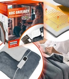 KOC ELEKTRYCZNY GRZEJĄCY 180 X 160 DUŻY MIĘKKI CIEPŁY SZARY Z PILOTEM DWUOSOBOWY Z TIMEREM