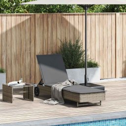 Leżak na kółkach, z poduszką, szary, polirattan