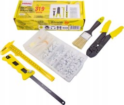 Zestaw narzędzi 319 el. (zaciskarka, uchwyty, opaski, pędzel, suwmiarka, piła do metalu)