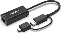 Origin Storage OS-HUB-USB3/C-RJ45 zmieniacz płci / kabli USB3.0/USB-C Czarny