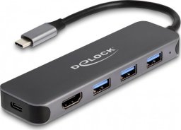 DeLOCK 3P USB Hub+4K HDMI+USB-C+PD 85W - 64171