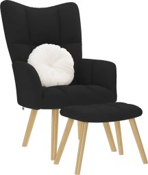 VidaXL Fotel z podnóżkiem, czarny, obity tkaniną