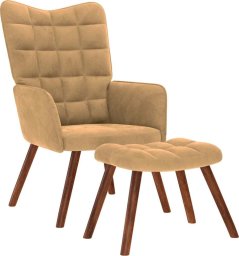 Fotel z podnóżkiem, brązowy, obity aksamitem