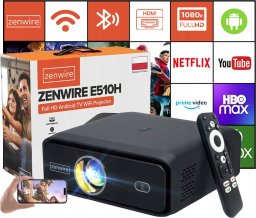 Zenwire E510H Mini Projektor Full HD 4K Rzutnik Android TV 11 WiFi 2.4/5 Ghz 500 Ansi 15000Lm Autofocus Autokeystone