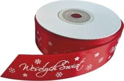 Wstążka satynowa Wesołych Świąt 25mm czerwona