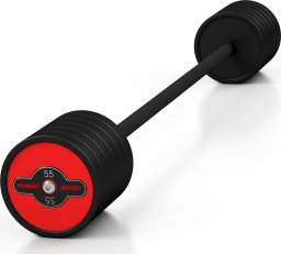 Sztanga gumowana prosta 55 kg czerwony połysk - Marbo Sport