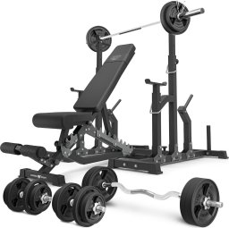 Marbo Sport Zestaw MS2_2.0_113KG_G | Ławka dwustronna + stojaki regulowane + zestaw gryfów i obciążeń gumowanych 113 kg- Marbo Sport