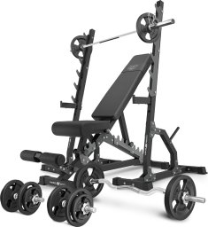Marbo Sport Zestaw MS24_2.0_83KG | Ławka dwustronna + wielopoziomowe stojaki (2 sztuki) + zestaw gryfów i obciążeń 83 kg - Marbo Sport