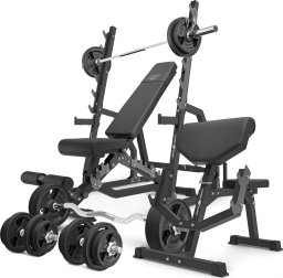 Marbo Sport Zestaw MS6_2.0_113KG_G | Ławka dwustronna + stojaki bramowe + Ławka Scotta (modlitewnik) z regulacją podparcia + zestaw gryfów i obciążeń gumowanych 113 kg - Marbo Sport