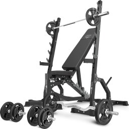 Marbo Sport Zestaw MS8_2.0_83KG | Dwustronnie regulowana ławka treningowa + wielopoziomowe stojaki (2 sztuki) + zestaw gryfów i obciążeń 83 kg - Marbo Sport