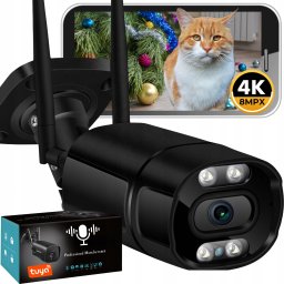 Zewnętrzna Kamera IP WiFi 8MPx TUYA SMART Ultra HD 4K ZOOM SD LED AUDIO SD [BLACK-TUBE]