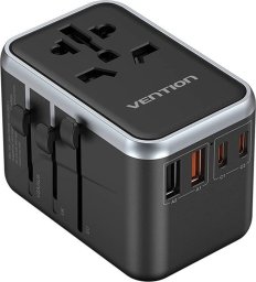 Adapter podróżny uniwersalny 65W Vention FJFB0 GaN 2xUSB-C 2xUSB-A (czarny)