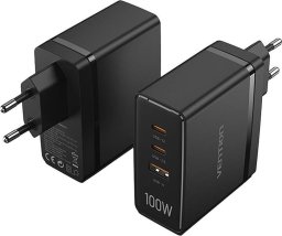 Ładowarka sieciowa Vention FEGB0-EU 2xUSB-C 1xUSB-A 100W/100W/30W GaN (czarna)