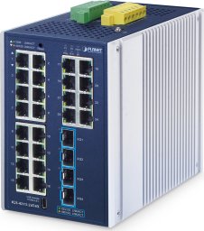 PLANET Industrial L2+ 24-Port Managed Switch IGS-4215-24T4X Zarządzany L2+ Gigabit Ethernet (10/100/1000) Aluminium, Niebieski