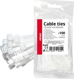 Opaski zaciskowe białe 2.5×100mm 100 szt. amio-04305