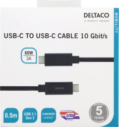 Kabel USB Deltaco Mobility USB-C - USB-C 3.2 Gen 2 - cable, 0.5 m, Black