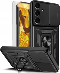 ETUI PANCERNE DO SAMSUNG GALAXY S25 CZARNE ARMOR HOLDER RING CASE   SZKŁO