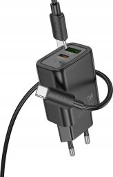 HOCO ładowarka sieciowa USB A + Typ C + kabel Typ C do Lightning PD QC3.0 3A 20W N61 czarna