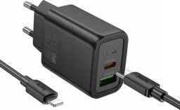 HOCO ładowarka sieciowa USB A + Typ C + kabel Typ C do Typ C PD QC3.0 3A 20W N61 czarna
