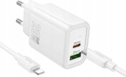 HOCO ładowarka sieciowa USB A + Typ C + kabel Typ C do Lightning PD QC3.0 3A 20W N61 biała