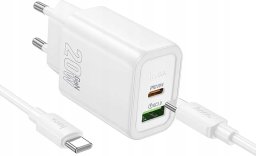 HOCO ładowarka sieciowa USB A + Typ C + kabel Typ C do Typ C PD QC3.0 3A 20W N61 biała