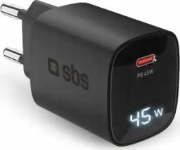 SBS PD Travel Charger 45W USB-C LCD Display GaN black