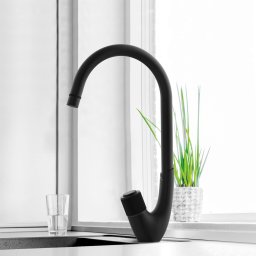 Sink faucet RUBINETA SWAN-33, push button, black