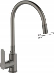 Sink mixer INVENA KSANTI PLUS, with 360deg swivel spout, matt grey.