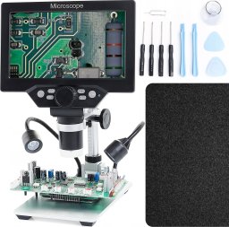 Mikroskop Cyfrowy 1200X LCD HD 1080P 12MP 8 X LED + Podkładka i Narzędzia GSM