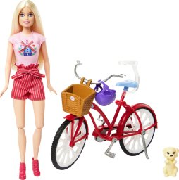 Lalka Barbie Mattel Pink Passport Barbie na rowerze z pieskiem (HWJ00)