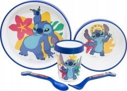 Disney Stitch - Antypoślizgowy zestaw naczyń do mikrofali 5 szt. (talerz, miska, kubeczek, widelec, łyżeczka)