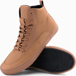 Męskie buty sneakersy za kostkę z ozdobnymi zakładkami  brązowe V3 OM-FOSH-0176 44