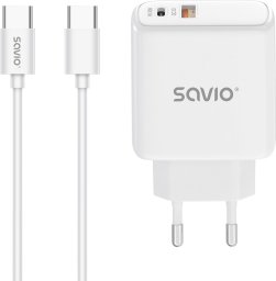 SAVIO LA-10 Ładowarka sieciowa 30W Quick Charge, Power Delivery 3.0, Biała + Kabel