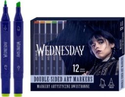 Markery artystyczne trójkątne dwustronne WEDNESDAY - 12 kolorów - pędzelkowa i ścięta końcówka - 12 szt. PET box Nnowość