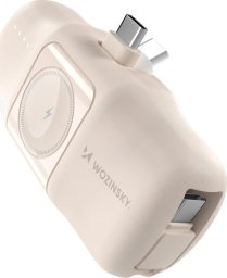 Mini powerbank Wozinsky WF16-YCS 5000mAh 15W USB-C z wbudowanym kablem USB-C i ładowarką do Apple Watch - beżowy