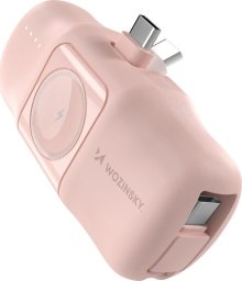 Mini powerbank Wozinsky WF16-YCS 5000mAh 15W USB-C z wbudowanym kablem USB-C i ładowarką do Apple Watch - różowy