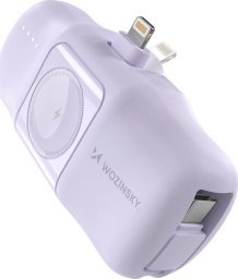 Mini powerbank Wozinsky WF16-YLS 5000mAh 15W Lightning z wbudowanym kablem USB-C i ładowarką do Apple Watch - fioletowy