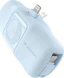 Mini powerbank Wozinsky WF16-YLS 5000mAh 15W Lightning z wbudowanym kablem USB-C i ładowarką do Apple Watch - niebieski