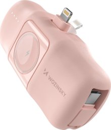 Mini powerbank Wozinsky WF16-YLS 5000mAh 15W Lightning z wbudowanym kablem USB-C i ładowarką do Apple Watch - różowy