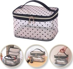 eCarla Kosmetyczka damska kuferek transparentna czarne serca 13cm x 21cm KS125