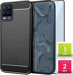 Etui do Realme 8 / 8 Pro (Czarne, Karbon, Pancerne, Pokrowiec) Szkło 9H