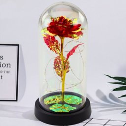 Lean Wieczna Kryształowa Róża w Kopule z Oświetleniem LED Czerwona 21x11cm