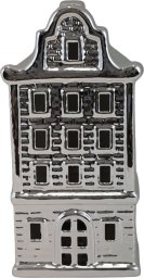 Ceramiczna ozdoba Kamieniczka LED świecąca srebrna duża 20 cm