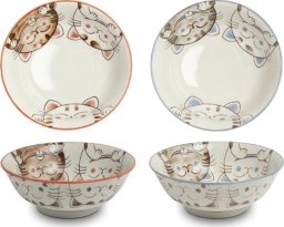 Zestaw 2 japońskich misek do ramenu, udonu różowa i niebieska, trzy kotki, okrągłe 19,5 x 7 cm - Emro