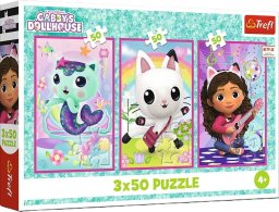 Trefl PUZZLE 3x50 Poznajcie Gabby i kotki 34876