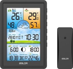 Bezprzewodowa stacja pogodowa termometr higrometr zegar fazy księżyca kalendarz budzik z drzemką czarna