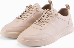 Monochromatyczne buty męskie w stylu sportowym z przeszyciami  beżowe V2 OM-FOCS-0159 40
