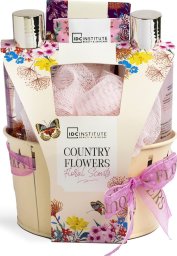 Kūno priežiūros rinkinys IDC Institute Country Flowers: dušo želė 125 ml + vonios druska 100 g + plaušinė + vonios putos 125 ml + kūno losjonas 50 ml