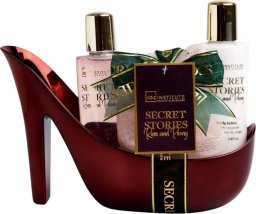 Kūno priežiūros rinkinys IDC Institute Secret Stories: dušo želė 90 ml + kūno losjonas 90 ml + plaušinė 1 vnt.